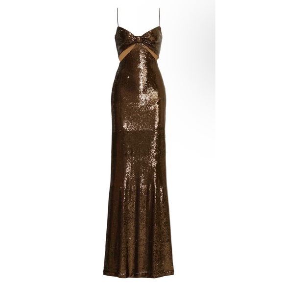 Halston Chloe Cutout Sequined Tulle Gown, Brown Size 4 New w/Tag Retail $595 - Picture 16 of 16